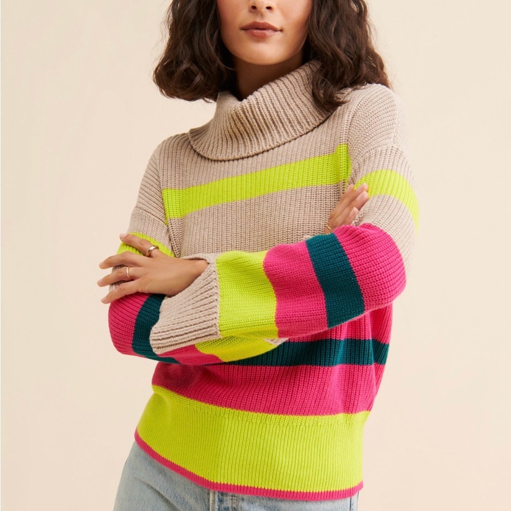 525 America “Giana” Neon Stripe Turtleneck Sweater